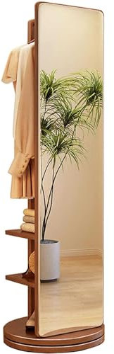 Freistehende Standspiegel-Garderobe, Holzgarderobe mit Ganzkörperspiegel und drehbarem Design für Wohnzimmer, Schlafzimmer und Garderobe, 2-in-1-Standspiegel und Garderobenständer