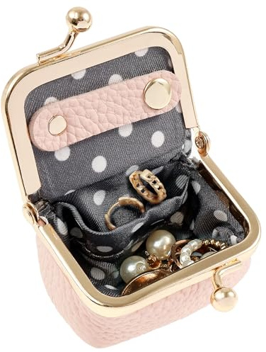 VAVPUP Schmuckschatulle Klein,Schmuckkästchen aus echtem Leder mit Kussverschluss,Retro Kussschloss Design,Reise Schmuck Etui,Tragbares Schmucketui für Ohrringe,Halsketten,Ringe,Ohrstecker(Rosa)