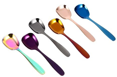 ULTECHNOVO 6pièces Lot De Cuillères Carrées Plates Acier Inoxydable Pour Glaces Ustensiles De Cuisine De Service