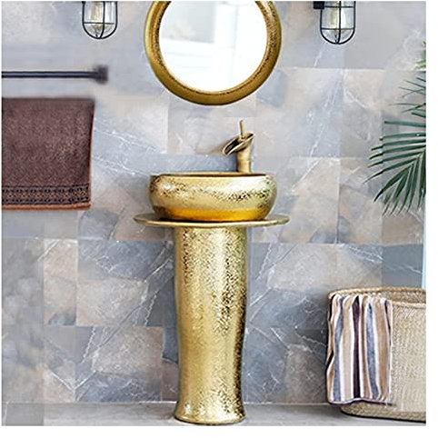CAFIEDR Lavabo sur Pied autoportant pour Salle de Bain Art Hotel Home Art Lavabo sur Pied pour Salle de Bain, Meuble Vasque avec Robinet et bonde, Meuble sous-Vasque AV(avec Miroir Taille E)