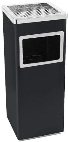 WODFARR - Papelera de acero inoxidable, cenicero con pie, acero inoxidable y laca, diseño de doble barril, barril interior extraíble, 30 x 24 x 60 cm, 48 L, negro, 1 unidad