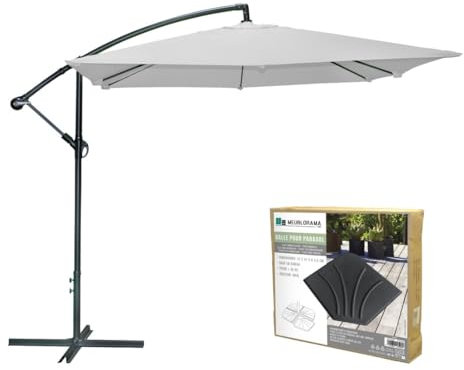 Meublorama Pack Parasol déporté Gris Clair + Dalle béton – Élégance, Ombre XXL et stabilité assurée