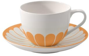 Villeroy & Boch - Fleur Soleil - Tazza da caffè con piattino, 160 ml, motivo floreale, lavabile in lavastoviglie e a prova di microonde, in porcellana di alta qualità, colore: Giallo