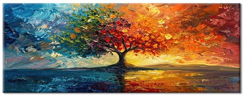 Quadro su tela grande 120 x 30 cm XXL da parete per soggiorno, poster e stampe artistiche da parete, albero della vita, decorazione per camera da letto, astratto, moderno, arte (senza cornice)
