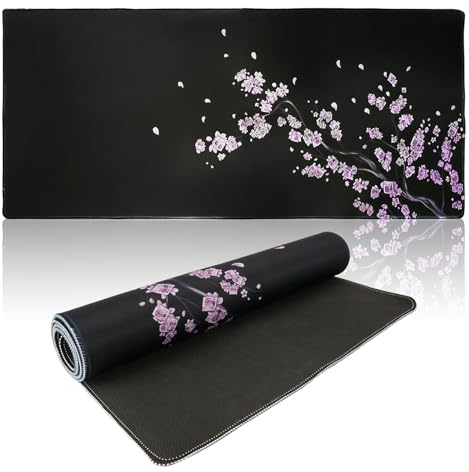 Zykra XXL Speed gaming-musmatta 900 x 400 x 3 mm, rosa och svart körsbärsblommor musmatta utökad stor musmatta skrivbordsunderlägg