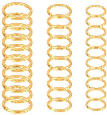 Wcawnlt Porte-Clés Anneaux Ronds, Lot de 30 Anneaux Porte Clé en Laiton, Diamètres 20/25/30 mm, Couleur Doré, Accessoire Durable pour Clés, Bricolage et Organisation