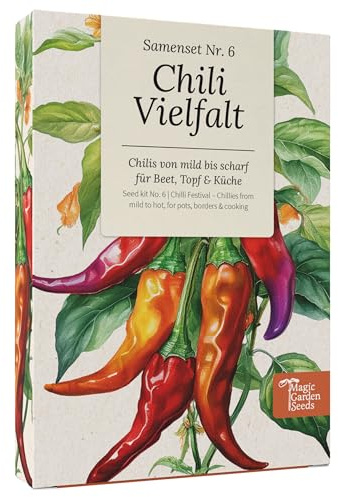 Magic Garden Seeds - Chili-Vielfalt Samenset - 6 aromatische Chilisorten von mild bis feurig - für Garten, Topf & Küche - Geschenkidee für Hobbyköch:innen & Chili-Fans