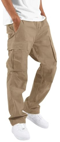 Herr cargo arbetsbyxor strid taktisk kamouflage armé stretch normal passform vardagsbyxor promenader vandring med fickor arbetskläder chinos byxor utomhus träningsoverall byxor, Khaki, XL