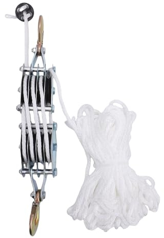 Vikye Rope Hoist Pulley System, 2200LB Heavy Duty Pulley Block and Tackle, 8:1 Ratio Lifting Power 65ft for Lifting Heavy Objects Garage Warehouses