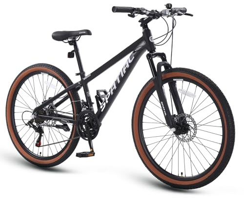 SPATIAL Mountain Bike, bici da ciclismo da esterno da 24/26/27,5/29 pollici, 21/8 velocità | Doppi freni a disco, sedile ergonomico regolabile per uomini, donne (Nero, 26 Pollici)