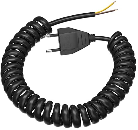 VIEVRE Anschlusskabel mit Stecker, 2 Meter Spiralkabel, Schwarz, Dehnbar von 0,6 m bis 2 m, Stromkabel mit Stecker, Anschlussleitung mit Eurostecker Flach 250 V / 2,5 A, IP20 Innenbereich