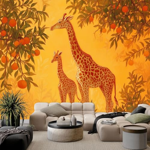Murales Papel Pintado 3D Jirafa animal 250x175 cm Fotomurales Póster No Tejido, Decoración Pared Papel Pintado Mural para Salon, Dormitorio, Oficina