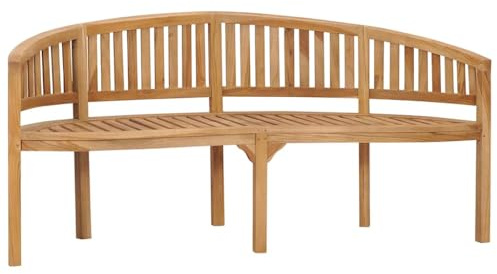 Mhdvray 180 cm Teak Bananenbank für Garten & Wohnzimmer, Massivholz Gartenbank mit 110 kg Belastbarkeit, Modernes Design & Langlebig, Indoor Outdoor Sitzbank für Terrasse Balkon