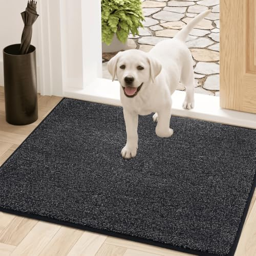 Oiilores Dirt Trapper Door Mat Indoor 50 x 80 cm, Washable Entry Rug, Inside Doormats for Entryway, Non-Slip, Super Absorbent Dog Mats for Muddy Paws, Pets, Charcoal