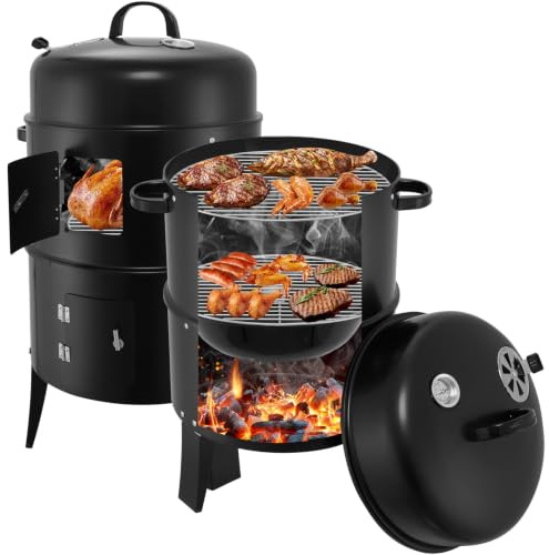 3 in 1 Räucherofen, Räucherofen, Holzkohlegrill mit Deckel