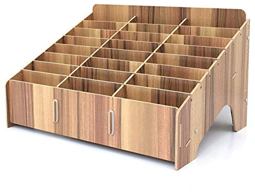 XICHENGSHIDAI Handygarage für die Schule mit 24 Fächern, Braun in Holzoptik | Braune Handybox in Holzoptik für bis zu 24 Handys, Taschenrechner oder Stempelkissen in Klassenzimmer und Büro.