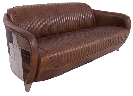 Aberford USA Vintage Clubsessel Leder Aluminium Echtleder Sessel Vintage Cigar (Vintage Cigar, 3-Sitzer)