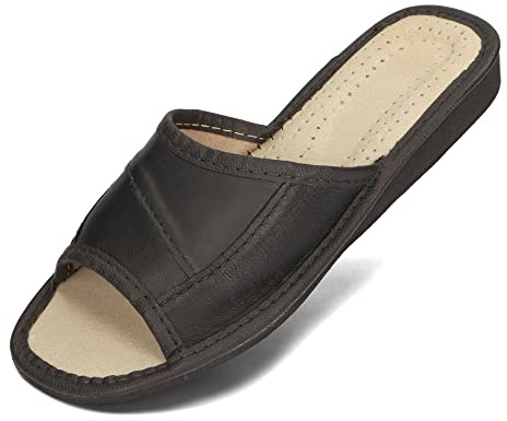 BeComfy Ladies Lädertofflor Tofflor 36-41 EU (Svart, Europeiska skostorlekar, Vuxen, Numeriskt, Medel, 37)