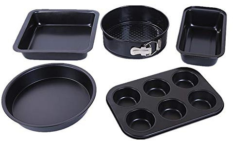 KUANDARMX Safety 5 Piece Baking Trays Set, Bakeware Set Baking Equipment with Muffin Tray, Oven Tray, Cake Pan, Loaf Pan and Spring Form Cake Tin Nonstick Baking Cake Pans gift