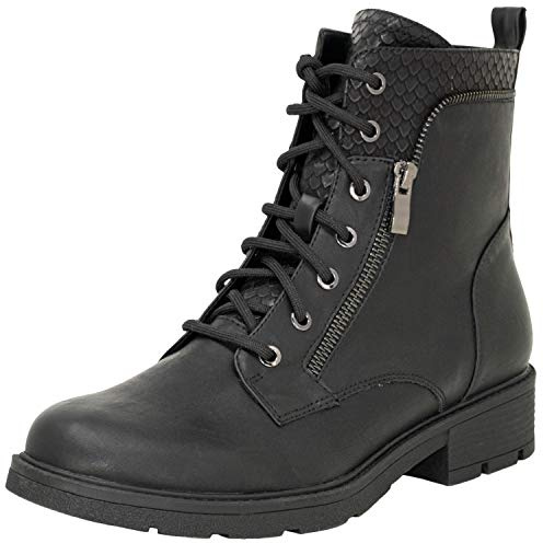 Fitters Footwear That Fits Donne Stivaletto Perunscha PU Stivaletto Stringato con Zip (42 EU, Nera)