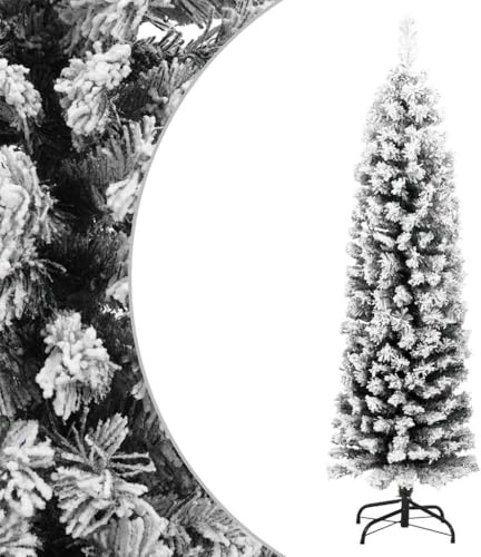 vidaXL Schlanker Künstlicher Weihnachtsbaum Beschneit Christbaum Tannenbaum Dekobaum Kunstbaum Weihnachten Dekoration Weihnachtsdeko Grün 150cm PVC