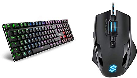 Sharkoon PureWriter RGB Mechanische Low Profile-Tastatur (RGB Beleuchtung, rote Schalter) schwarz & Skiller SGM1 Gaming Maus mit Makrotasten (10800 DPI, RGB-Beleuchtung, 12 Tasten) schwarz