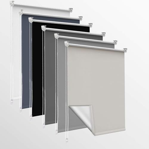 OUBO Verdunklungsrollo, Rollos für Fenster ohne Bohren & mit Bohren, (Creme, B50cm x H120cm), Verdunkelungsrollo klemmfix Thermo Rollo, Fensterrollo innen lichtundurchlässig