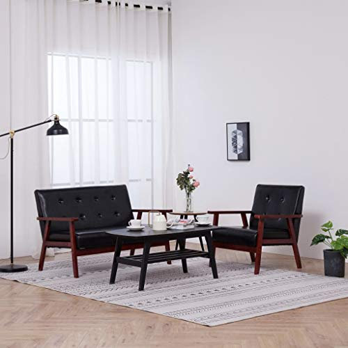 SKM 2-TLG Sofagarnitur Schwarz Kunstleder Wohnzimmer