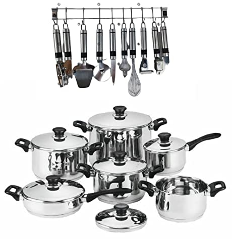 Set 21pz composto da Batteria pentole 12pz e set utensili 9pz bavaria ottingher originale