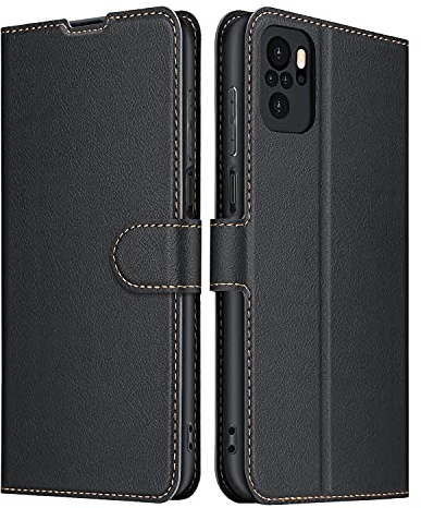 ELESNOW Hülle für Redmi Note 10 4G / Note 10S, PU Leder Klappbar Wallet Handyhülle Schutzhülle Tasche mit Kartenfach, Standfunktion, Magnetisch für Xiaomi Redmi Note 10 4G / Note 10S Hüllen (Schwarz)