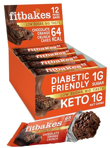 Fit bakes Mini Chocolate Orange Bars, 1 Net Carb Low Sugar Keto, 12x19g | Diabetic Chocolate, Keto Snack, Diabetic Sweets, 64 Calorie, No Added Sugar, Crunch Cake, Low Calorie Biscuit, Fitbakes