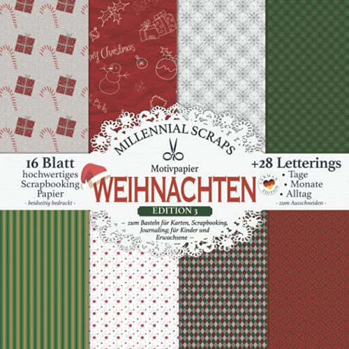 Motivpapier WEIHNACHTEN Edition 3 – zum Basteln für Karten, Scrapbooking, Journaling; für Kinder und Erwachsene –: DIY Papier & Zubehör I Zum Ausschneiden I Mit Letterings I Geschenkidee