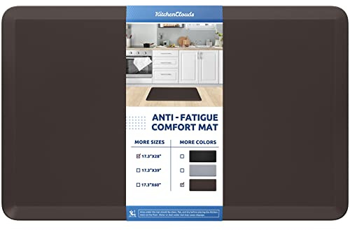 KitchenClouds Kitchen Mat Cushioned Anti Fatigue Rug 17.3x28 Water Resistant Non Slip Standing Desk Mat Comfort Floor Mats for Kitchen House Sink Office (Chocolate)