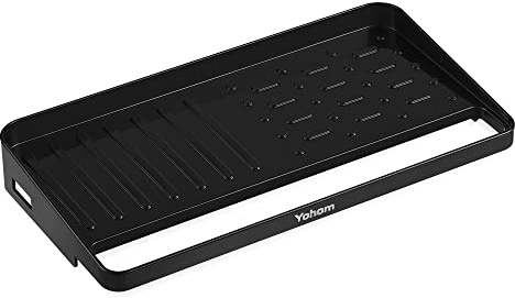 YOHOM Negro Soporte de Esponja con Ventosa y Barra para Paños 2 en 1 Soporte Esponjas Organizador Fregaderos de Cocina