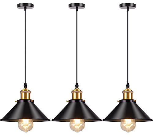 AWEKLIY 3 Stycken Industriell pendellampa vintage metall upphängning, pendellampa,med 100cm justerbara kablar E27 taklampor upp till 60W för restaurang kök matsal vardagsrum bar loft, svart