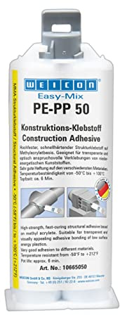 WEICON Easy-Mix PE-PP 50, farblos, 50 ml | 2-Komponenten Plastikkleber, starker Kunststoffkleber für PE, PP und TPE