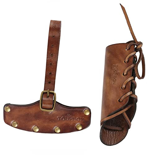 TOURBON Brown Thick Leather Axe Blade Cover Sheath Camping Hatchet Holster Garden Tool Carrier Collar