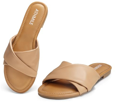 ATHMILE Sandals Women Beach Fashion Vacation Outfits Shoes Dressy Summer Slides Casual Women's Sandals 2025 Size 9