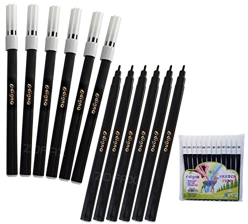 DIGNO SketchStic Felt Tip Pens, BLACK, Pack of 12, Fibre Felt Tip Colour Pens, Write Draw Sketch Mark, Perfect for School Office Home Everyday Use