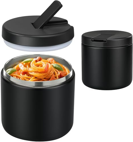 Pawtong 19oz Insulated Vacuum Food Jar with Buckle Lid Wide Mouth Soup Thermo for Hot Food Kids Leakproof Stainless Steel Lunch Container- Black-1Pack