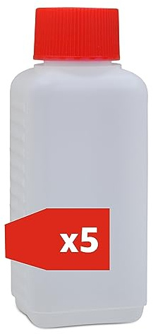 plasteo® 5X 100 ml HDPE Kunststoffflasche Leerflasche Vierkantflasche Plastikflasche Enghalsflasche Abfüllflasche mit rotem Schraubverschluss | Made in Germany | Lebensmittelecht (5)