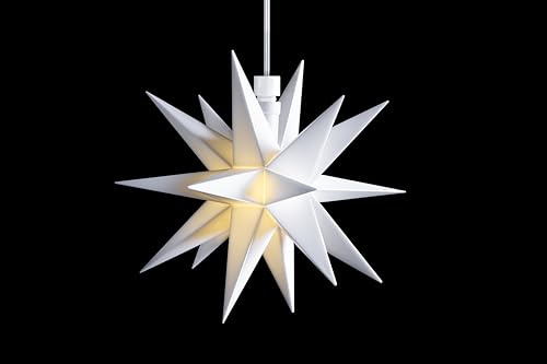 DecoTrend GmbH | Sterntaler Dekostern | Weihnachtsstern Mini-Stern | Kunststoff | 18-Zacker | Weiß | 12cm | Innen | LED | Batterie | mit Timer