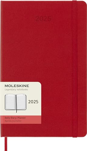 Moleskine Daily Planner, Agenda Giornaliera 12 Mesi 2025, Copertina Rigida e Chiusura Elastica, Colore Rosso Scarlatto, Formato Large 13x21 cm