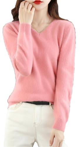 Pull en cachemire pour femme - Col en V - Décontracté - Tricot basique - Grand haut, Pnnrk, S