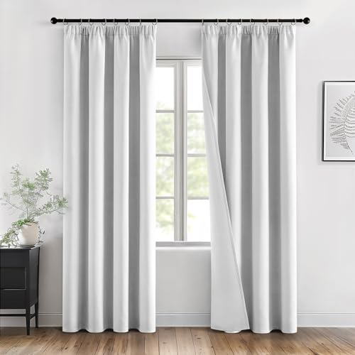 MIULEE Verdunklungsvorhang Blickdicht 2er Set B140 H245 Grau-Weiß | blickdichter Verdunklungsvorhang mit Kräuselband, modernes Design, kälteabweisend, dekorativ für Wohnzimmer und Schlafzimmer