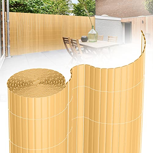 Tubiaz Brise-vue en PVC - 140 x 400 cm - Clôture avec renfort interne - Brise-vue - Protection solaire - Avec serre-câbles - Bambou