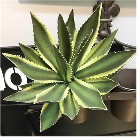 Aqxyxsw 40 cm große künstliche Sukkulenten Tropische Sisal-Blume gefälschte Agave Desktop-Bonsai-Pflanzen Kunststoff grüne Blätter for Heimdekoration fangzi (Color : Yellow 20 Leaves)