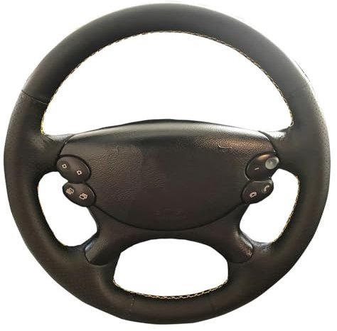MJHYUGR - Auto-Lenkradbezüge genäht schwarzes Leder Auto-Lenkradbezug - passt für Benz E-Class W211 E230 E350 E280 CLS-Class CLS 350 500 G AMG SL CLK