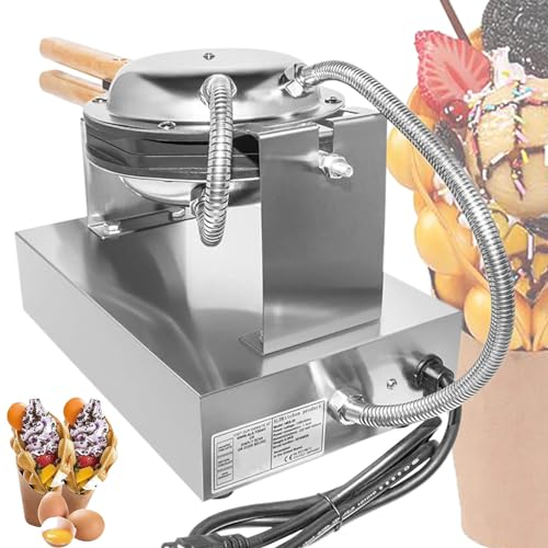 Eastnmythet Máquina para Hacer gofres de Burbujas Comercial, máquina para Hacer gofres con Helado con rotación de 180 °, gofreras antiadherentes para Huevos y planchas con Mango de Madera,110V