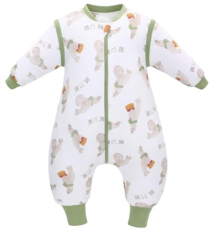 LAT Baby Winter Schlafsack mit Abnehmbare Ärmel Baby Schlafsack mit Füßen 2.5 Tog Kinderschlafsack mit Beinen für Jungen Mädchen 6 Monate - 4 Jahre (Seelöwe, S/ 6-18 Monate)